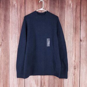 NWT Uniqlo Mens Size Large 3D Knit Souffle Yarn Mock Neck Sweater Navy Blue